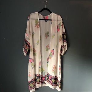 Plus Floral Kimono-Style Cover Up
